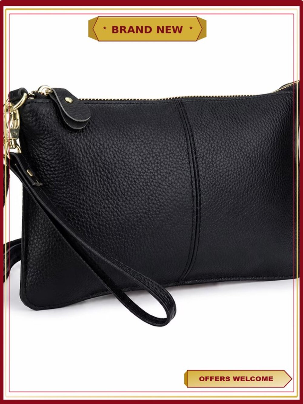 Genuine Leather Convertible Clutch Wristlet Crossbody Bag for Women